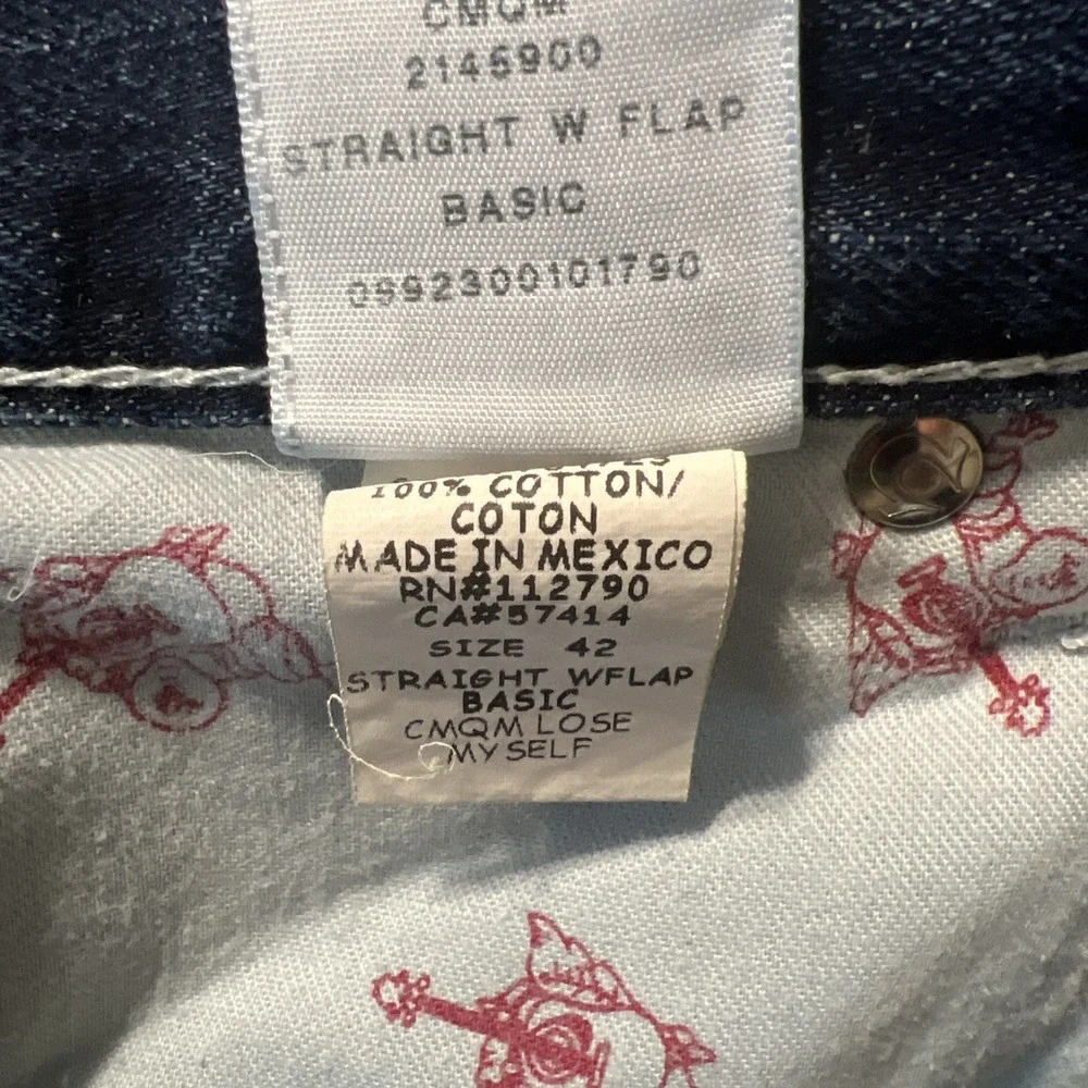 True Religion World Tour Dark Wash Straight Leg Distressed Jeans Sz 42 (44x34)